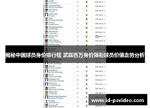 揭秘中国球员身价排行榜 武磊百万身价领衔球员价值走势分析